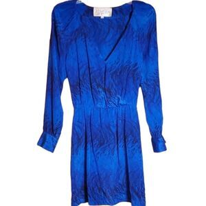 Rory Beca Womans Silk Jill Night Out Long Sleeve Mock Wrap Blue Dress Size Small